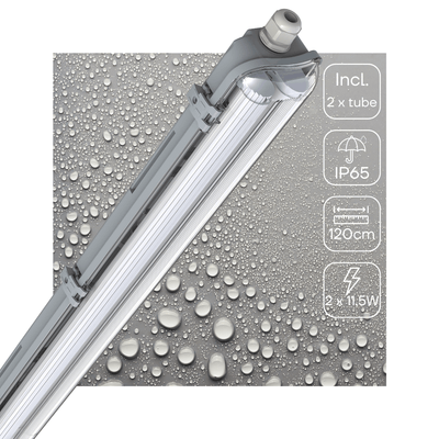 LED-TL-Leuchte 4260 Lumen – 120 cm – 23 W – Kaltweiß 4000 K – Wasserdicht (IP65) – Stoßfest (IK08) – Doppelleuchte – Inkl. Leuchtstoffröhren