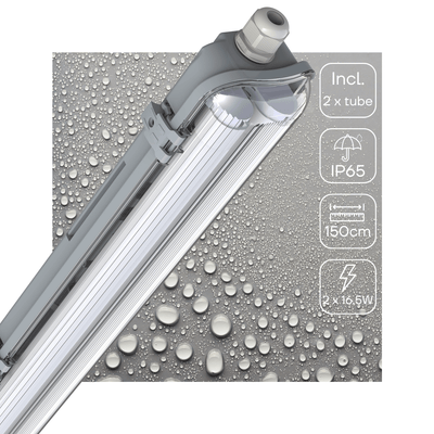 Doppelte, feuchtigkeitsbeständige LED-Leuchte 150 cm - 6120 Lumen - 33 W - Kaltweiß 4000 K - IP65 - D-Kennzeichnung