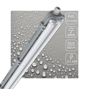 LED Vochtbestendig armatuur 60cm Dubbel - 2220 lumen - 12W - Koelwit 4000K - IP65 - IK08 - Inclusief 2 LED buizen