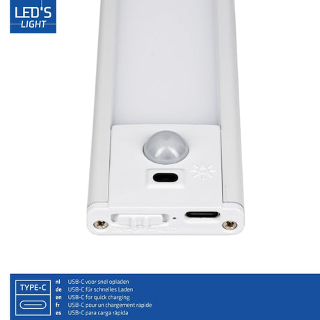 LED Kastverlichting met Sensor 40cm - 150 lumen - 2W - Oplaadbaar USB-C - Bewegings- en Zwaaisensor - Dimbaar