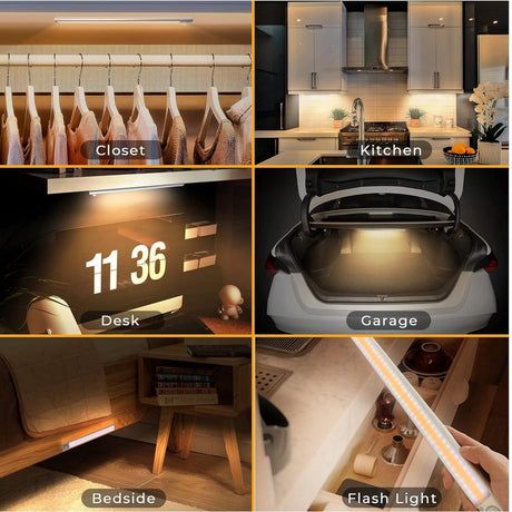 LED-Schrankleuchte mit Sensor, 60 cm – 200 Lumen – 3 W – 3 Lichtfarbenmodi (Warmweiß 3000 K / Kaltweiß 4000 K / Tageslichtweiß 6500 K) – dimmbar – wiederaufladbar – kabellos – Schwenk- und Bewegungssensor – USB-C