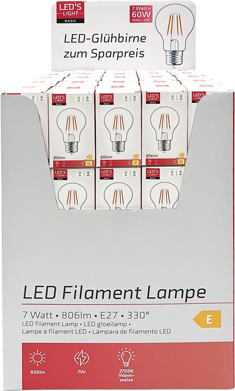 LED Filament Lamp E27 - 806 lumen - 7W - Warmwit 2700K - A60 - Helder Glas