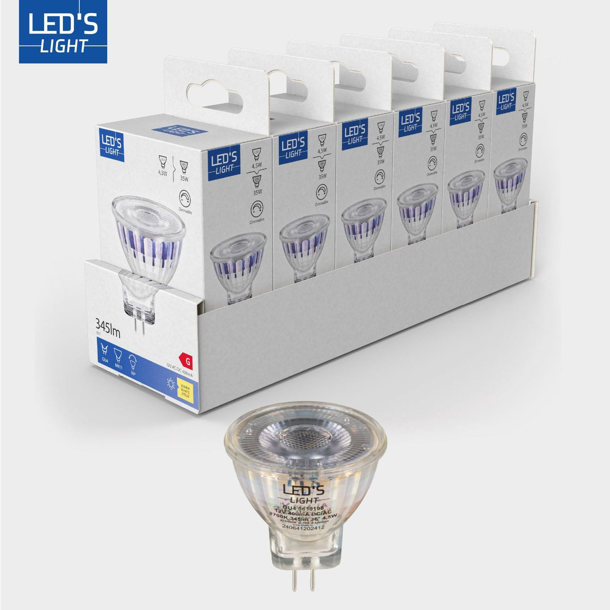 LED Spot 345 lumen - 4,5W - Warmwit 2700K - GU4 - MR11 - 12V DC - Dimbaar - Vervangt 35W Halogeen - CRI 90