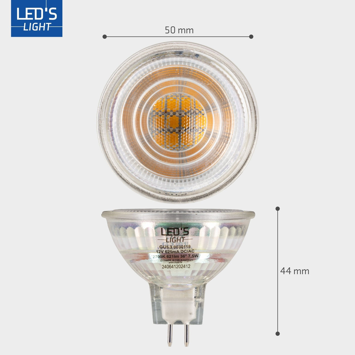 LED-Spot GU5.3, dimmbar, 621 Lumen, 7,5 W, 2700 K, 36°, MR16, 12 V
