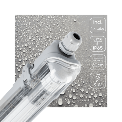 Plafoniera LED TL 1125 lumen - 9W - Bianco luce diurna 6500K - 60 cm - IP65 impermeabile - EasyClick - Completa di tubo