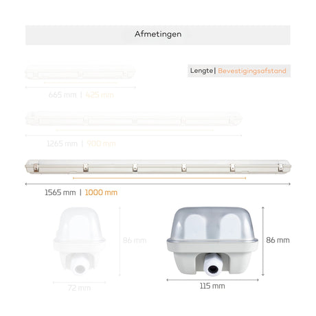 LED TL Armatuur 150cm 5760 lumen - 48W - Daglichtwit 6500K - IP65 Waterdicht - 120lm/W