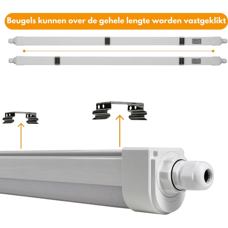 Feuchtigkeitsbeständige LED-Leuchte 120 cm – 4320 Lumen – 36 W – Kaltweiß 4000 K – Schutzart IP65 – IK08 – Bis zu 10 Stück verbindbar – 4 Stück