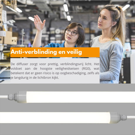LED Vochtbestendig armatuur 120cm - 4320 lumen - 36W - Koelwit 4000K - IP65 - IK08 - Koppelbaar tot 10 stuks - 2 stuks