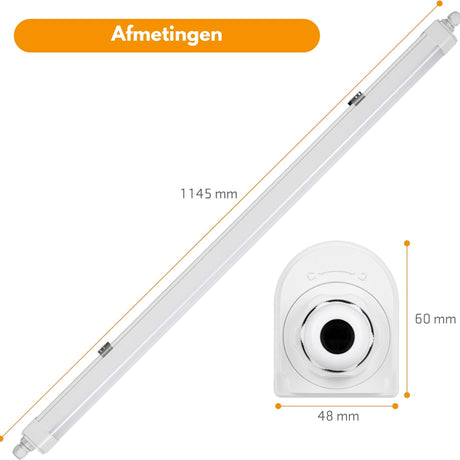 LED Vochtbestendig armatuur 120cm - 4320 lumen - 36W - Koelwit 4000K - IP65 - IK08 - Koppelbaar tot 10 stuks - 2 stuks