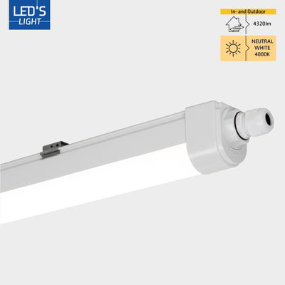 Feuchtigkeitsbeständige LED-Leuchte 120 cm – 4320 Lumen – 36 W – Kaltweiß 4000 K – Schutzart IP65 – IK08 – Bis zu 10 Stück verbindbar – 4 Stück