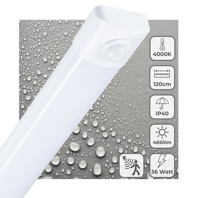 LED-Lichtleiste 4650 Lumen - 36W - Kaltweiß 4000K - PIR-Bewegungsmelder - 120cm