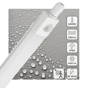 Feuchtigkeitsbeständige LED-Leuchte 120 cm – 4100 Lumen – 36 W – Kaltweiß 4000 K – PIR-Bewegungsmelder – IP65 – 230 V