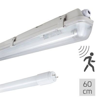 LED TL Fixture 1125 lumens - 7.5W - Cool white 4000K - 60cm - IP65 Waterproof - IK08 - With motion sensor and daylight sensor
