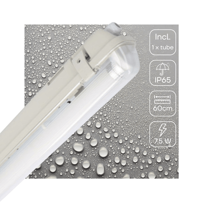 LED TL Fixture 1125 lumens - 7.5W - Cool white 4000K - 60cm - IP65 Waterproof - IK08 - With motion sensor and daylight sensor