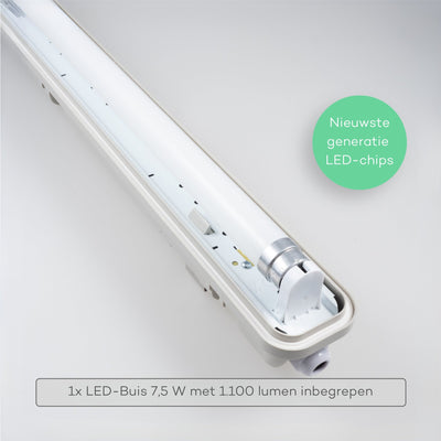 LED TL Fixture 1125 lumens - 7.5W - Cool white 4000K - 60cm - IP65 Waterproof - IK08 - With motion sensor and daylight sensor