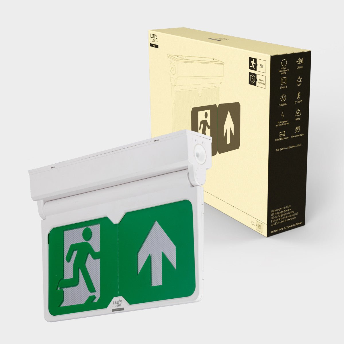 LED-Leuchte - Notbeleuchtung - Notausgangsschild mit batteriebetriebener Beleuchtung - Kabellos und wiederaufladbar - Drehbarer Pfeil