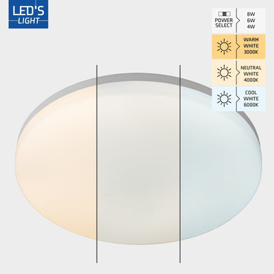 LED Plafondarmatuur 1440 lumen, 8W, 3 lichtkleuren, IP54 Waterdicht, 6 lichtstanden