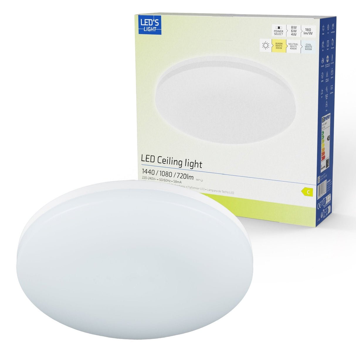 LED Light Ceiling Lamp 25 cm - 6 light settings - Suitable for all indoor areas - IP54