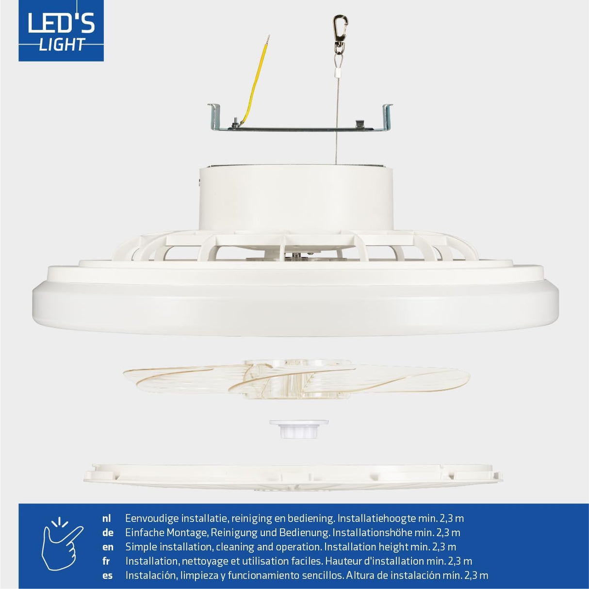 LED’s Light plafondventilator met verlichting 48 cm – Ventilatiesnelheid en bediening met afstandsbediening - Wit