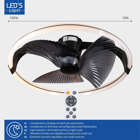 LED-Deckenventilator XL, 4300 Lumen, 40 W, extra warmweiß (2000 K) / kaltweiß (4000 K), Fernbedienung, 74 cm, schwarz