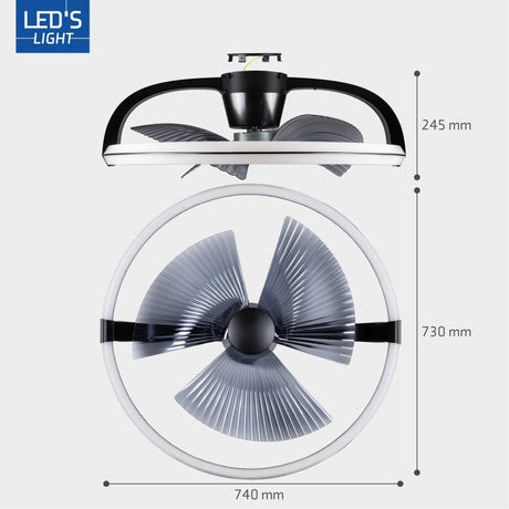 LED-Deckenventilator XL, 4300 Lumen, 40 W, extra warmweiß (2000 K) / kaltweiß (4000 K), Fernbedienung, 74 cm, schwarz
