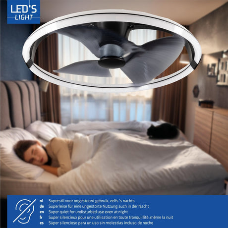 LED-Deckenventilator XL, 4300 Lumen, 40 W, extra warmweiß (2000 K) / kaltweiß (4000 K), Fernbedienung, 74 cm, schwarz