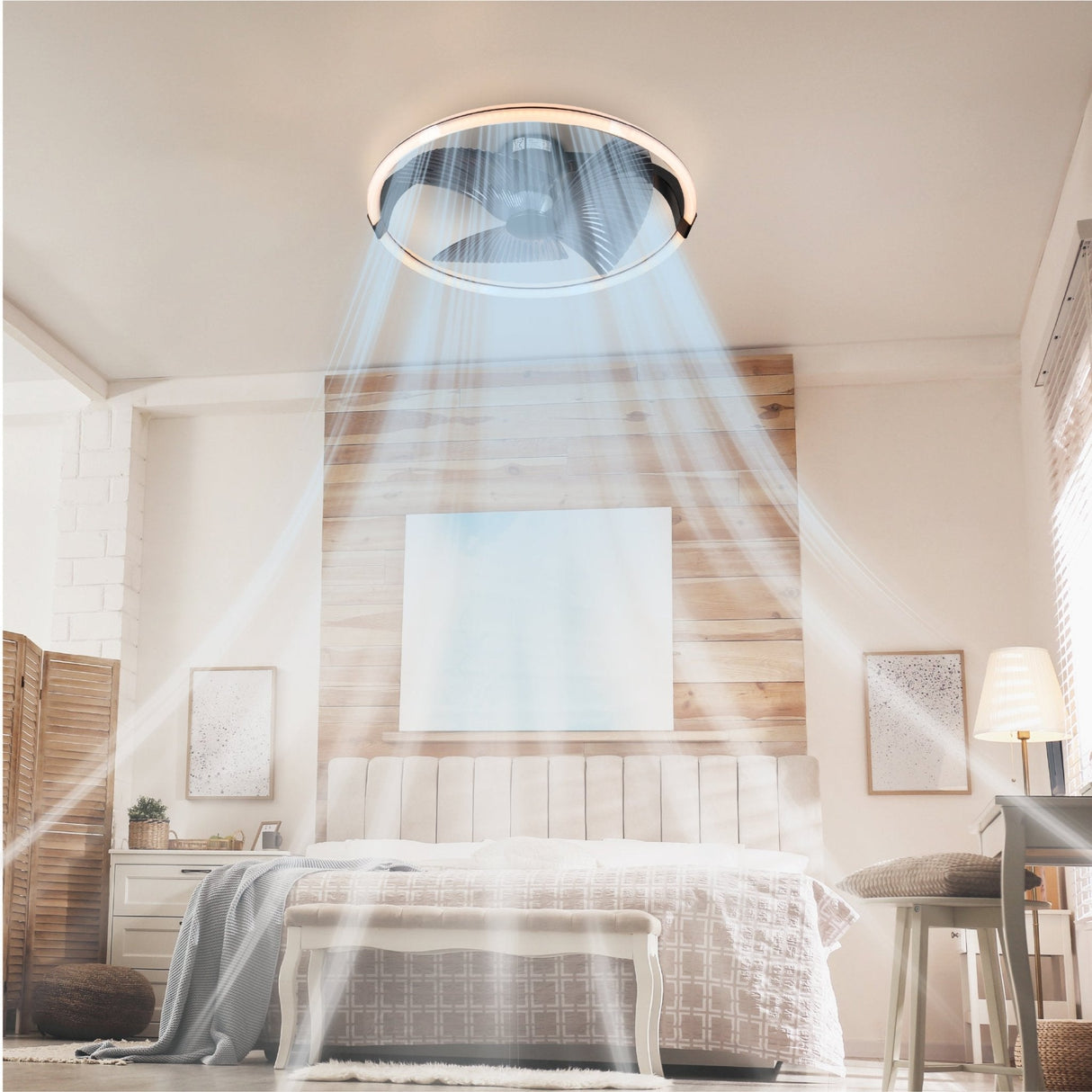 Plafondventilator met Verlichting - 74cm - Dimbaar - Afstandsbediening - Extra Warmwit en Koelwit - Zwart