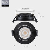 LED's Light PRO - 3er Pack - Downlight Einbaustrahler Ø 68mm - Schwenkbar - Spritzwassergeschützt - Dim to Warm - Schwarz 
