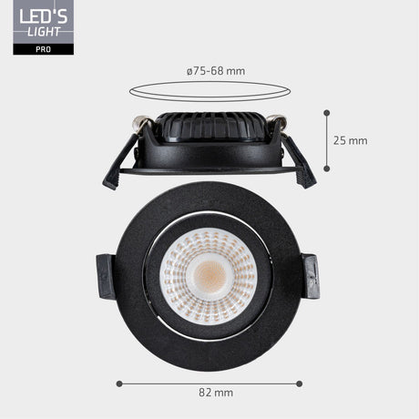 LED Inbouwspot Zwart Kantelbaar - 530 lumen - Dim to Warm - IP54 - 6W - 6 stuks