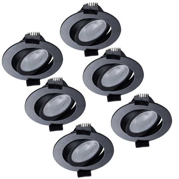 LED's Light PRO - 6er Pack - Downlight Einbaustrahler Ø 68mm - Schwenkbar - Spritzwassergeschützt - Dim to Warm - Schwarz 