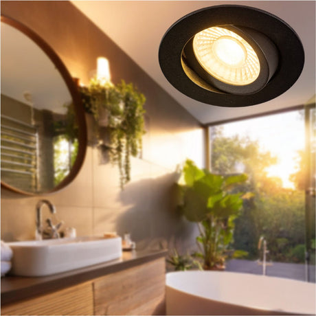 LED Inbouwspot Zwart Kantelbaar - 530 lumen - Dim to Warm - IP54 - 6W - 6 stuks