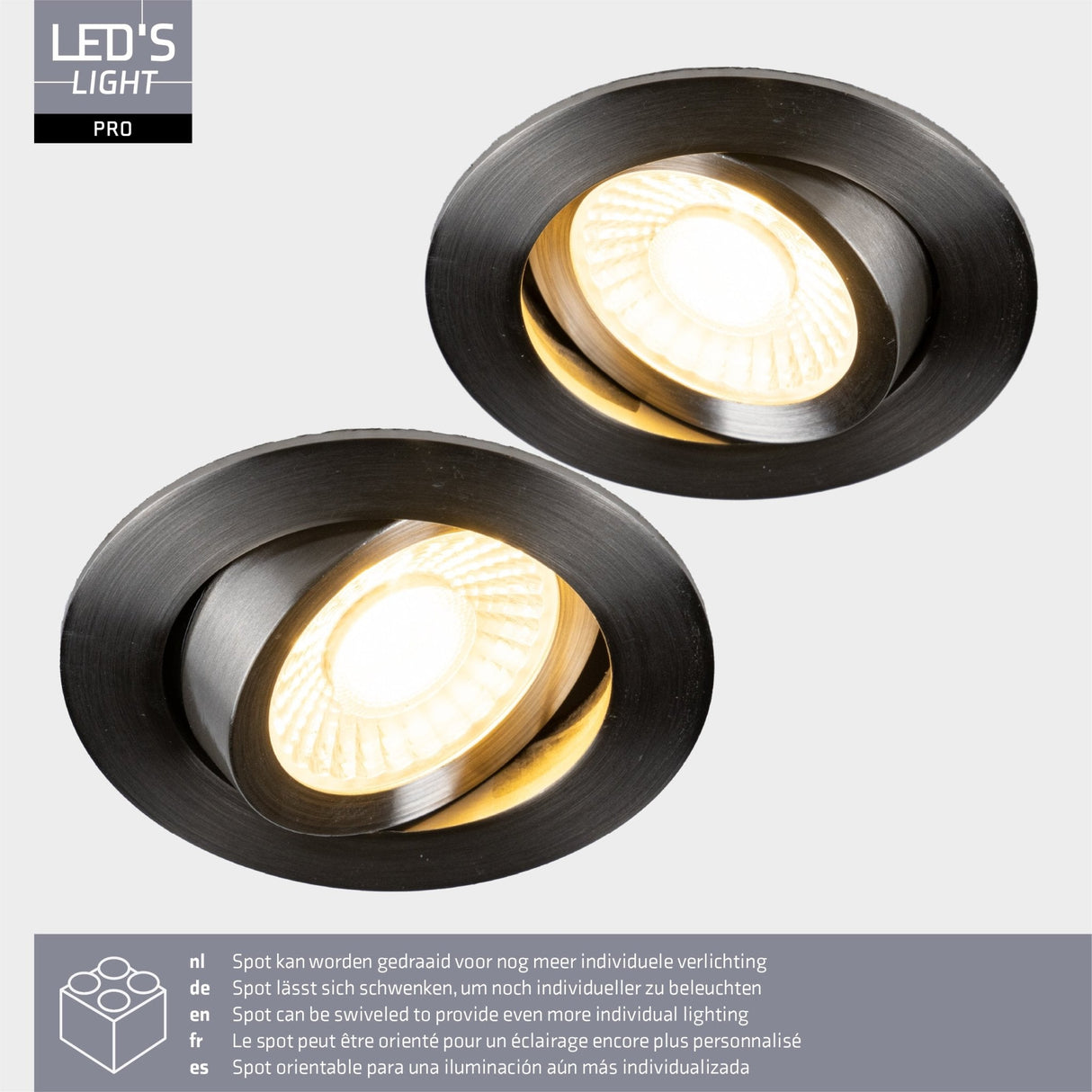 LED's Light PRO Downlight Einbaustrahler Ø 68mm - Schwenkbar - Spritzwassergeschützt - Dim to Warm - Silber 