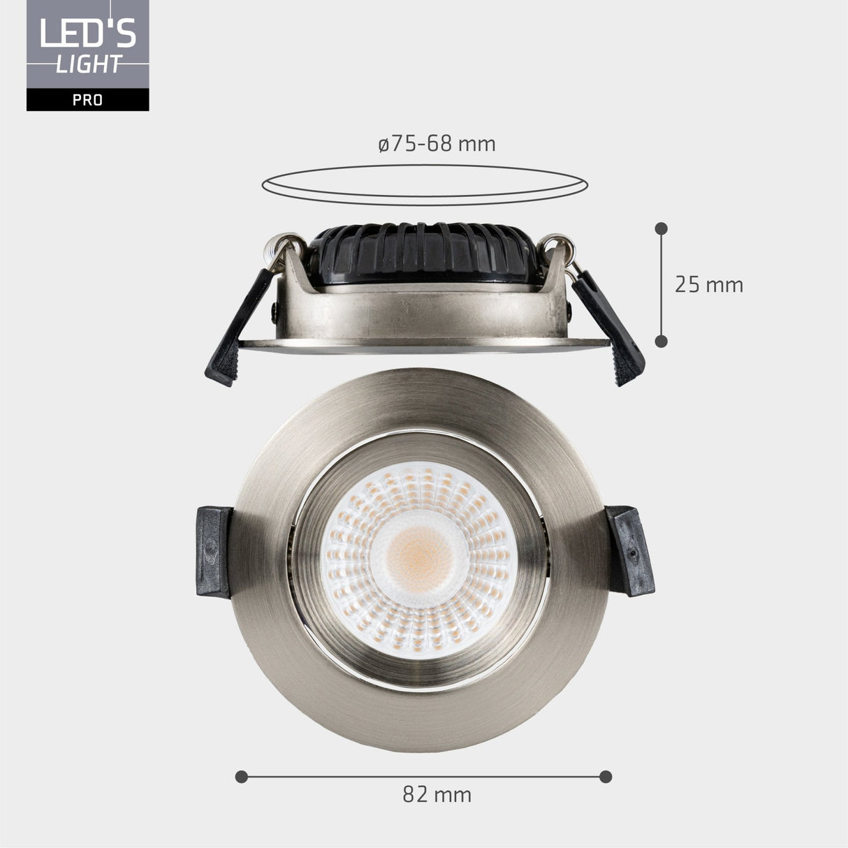 LED's Light PRO Downlight Einbaustrahler Ø 68mm - Schwenkbar - Spritzwassergeschützt - Dim to Warm - Silber 