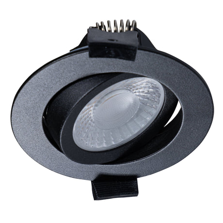 LED Inbouwspot Zwart - 530 Lumen - 6W - Dim-to-Warm 2700K-1800K - Kantelbaar - IP54 Spatwaterdicht - 68-75mm