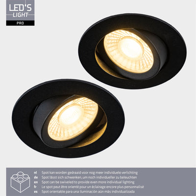 LED-Einbaustrahler, schwarz – 530 Lumen – 6 W – Dimmbar bis Warmweiß (2700 K–1800 K) – Neigbar – Spritzwassergeschützt (IP54) – 68–75 mm