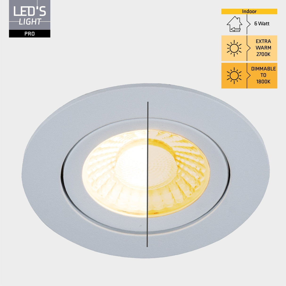6er PACK - LEDs Light PRO Downlight Einbaustrahler Ø 68mm - Spritzwassergeschützt - Dimmbar - Universal - Weiß 
