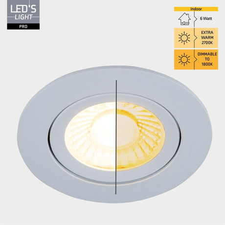6 PACK - LED's Light PRO downlight inbouwspot Ø 68mm - Spatwaterdicht - Dimbaar - Universeel - Wit