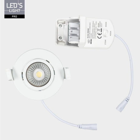 Spot LED encastrable 400 lumens - 3.5W - Blanc chaud 2700K / Blanc froid 4000K / Blanc lumière du jour 6000K - IP65 - Variable - Blanc - 3 pièces