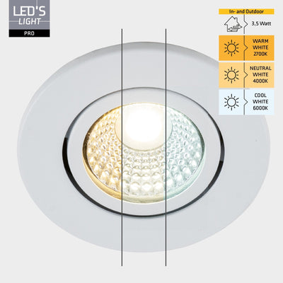 LED-Einbaustrahler 68 mm – 560 Lumen – 3,5 W – Farbtemperatur einstellbar 2700 K/4000 K/6000 K – Schutzart IP65 – Dimmbar