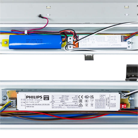 Feuchtigkeitsbeständige LED-Leuchte, 7200 Lumen, 47 W, Kaltweiß (4000 K), Schutzart IP65, Notstromversorgung, 4 Helligkeitsstufen, 150 cm, 2 Stück