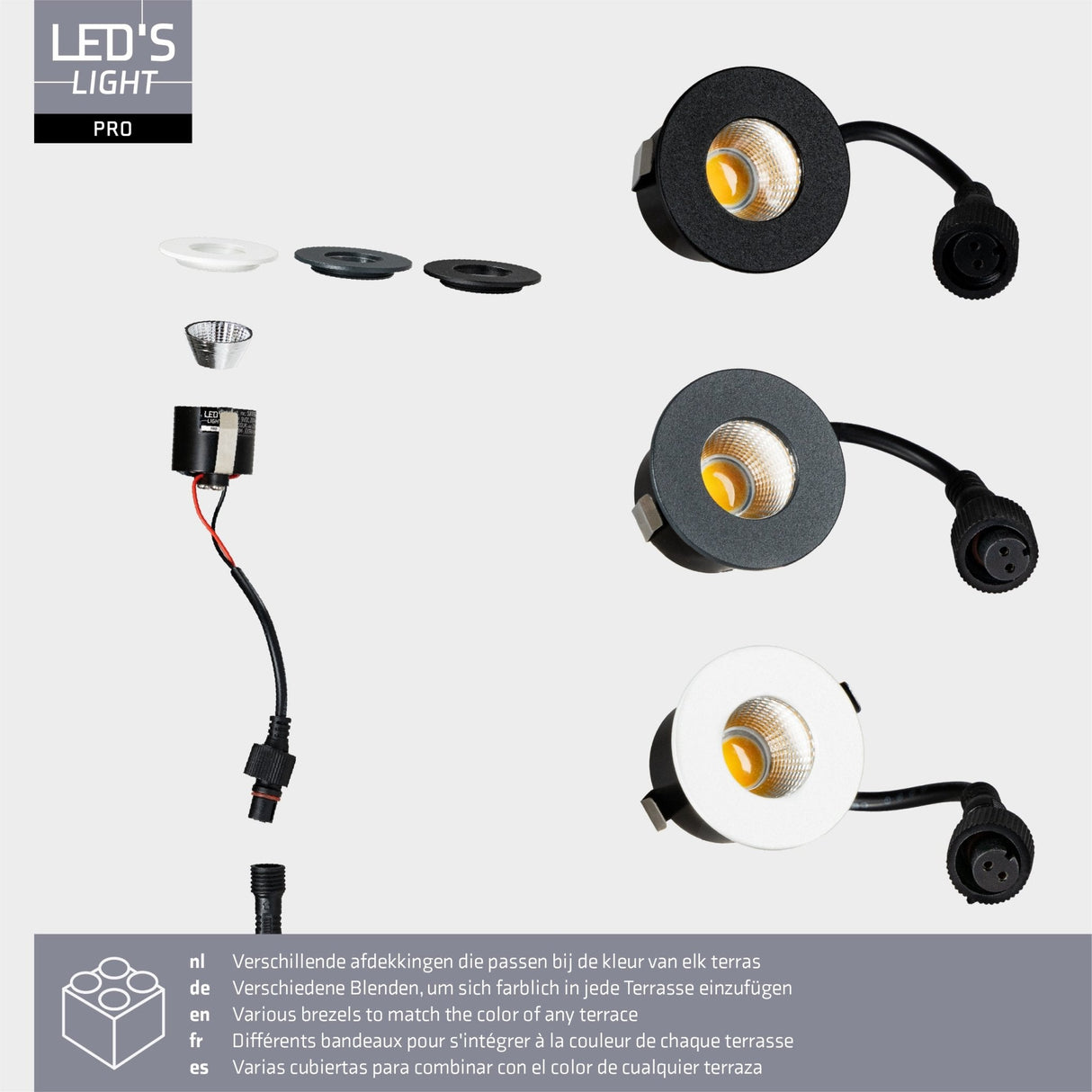 6er-Pack – LED's Light PRO Mini-Einbaustrahler 3 cm – Für Vordächer, Veranden und abgehängte Decken – Dimmbar – 3 Farbplatten