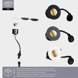 6er-Pack – LED's Light PRO Mini-Einbaustrahler 3 cm – Für Vordächer, Veranden und abgehängte Decken – Dimmbar – 3 Farbplatten