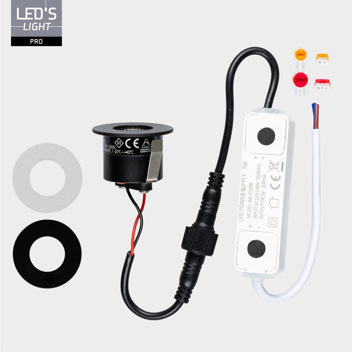 6er-Pack – LED's Light PRO Mini-Einbaustrahler 3 cm – Für Vordächer, Veranden und abgehängte Decken – Dimmbar – 3 Farbplatten