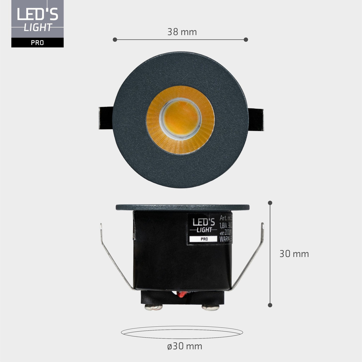 6er-Pack – LED's Light PRO Mini-Einbaustrahler 3 cm – Für Vordächer, Veranden und abgehängte Decken – Dimmbar – 3 Farbplatten