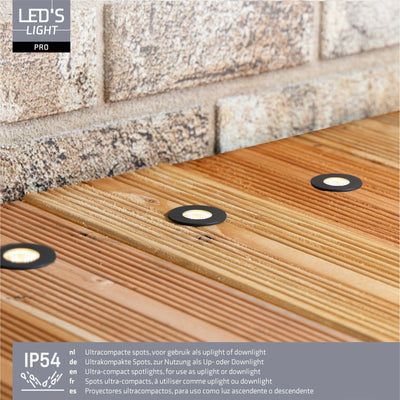 6er-Pack – LED's Light PRO Mini-Einbaustrahler 3 cm – Für Vordächer, Veranden und abgehängte Decken – Dimmbar – 3 Farbplatten