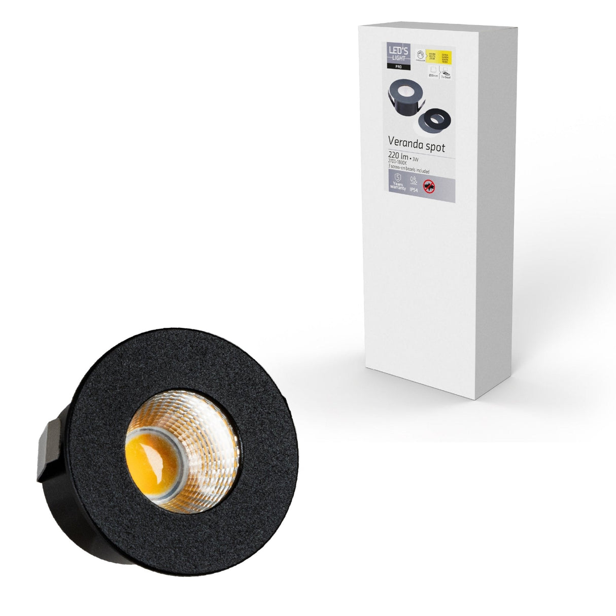 LED's Light PRO mini inbouwspot 3 cm - Voor overkapping, veranda's en inbouwplafonds - Dimbaar - 3 Kleuren plaatjes