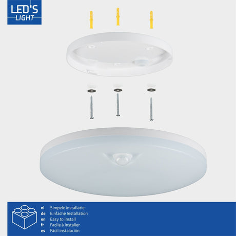 LED Plafondlamp 1440 lumen - 8W - Bewegingssensor - 3 Kleuren - Dimbaar - IP54 - 25cm