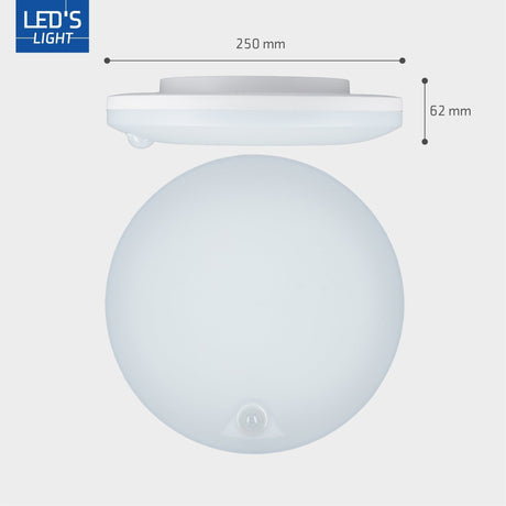 LED Plafondlamp 1440 lumen - 8W - Bewegingssensor - 3 Kleuren - Dimbaar - IP54 - 25cm