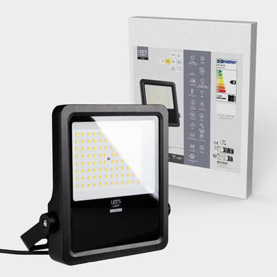 LED-Flutlicht, 12750 Lumen, 100 W, Warmweiß (3000 K), Kaltweiß (4000 K), Tageslichtweiß (5000 K), Schutzart IP65, Korrosionsschutzklasse IK08, Schutzart C4, 6 Helligkeitsstufen