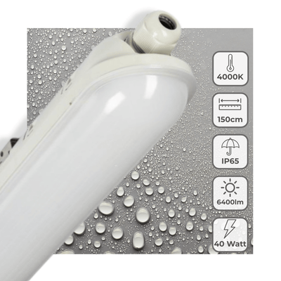 LED TL fixture 150cm complete - 6400 lumens - 40W - IP65 waterproof - IK08 shockproof - including fluorescent tube